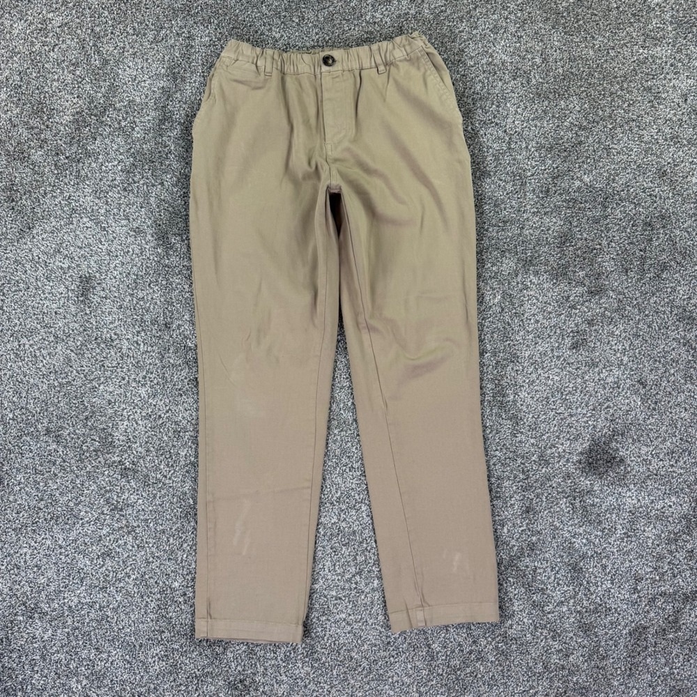 Cove USA Men 32 Tan Stretch Chino Pant Elastic Waist Slim Straight Fit Golf